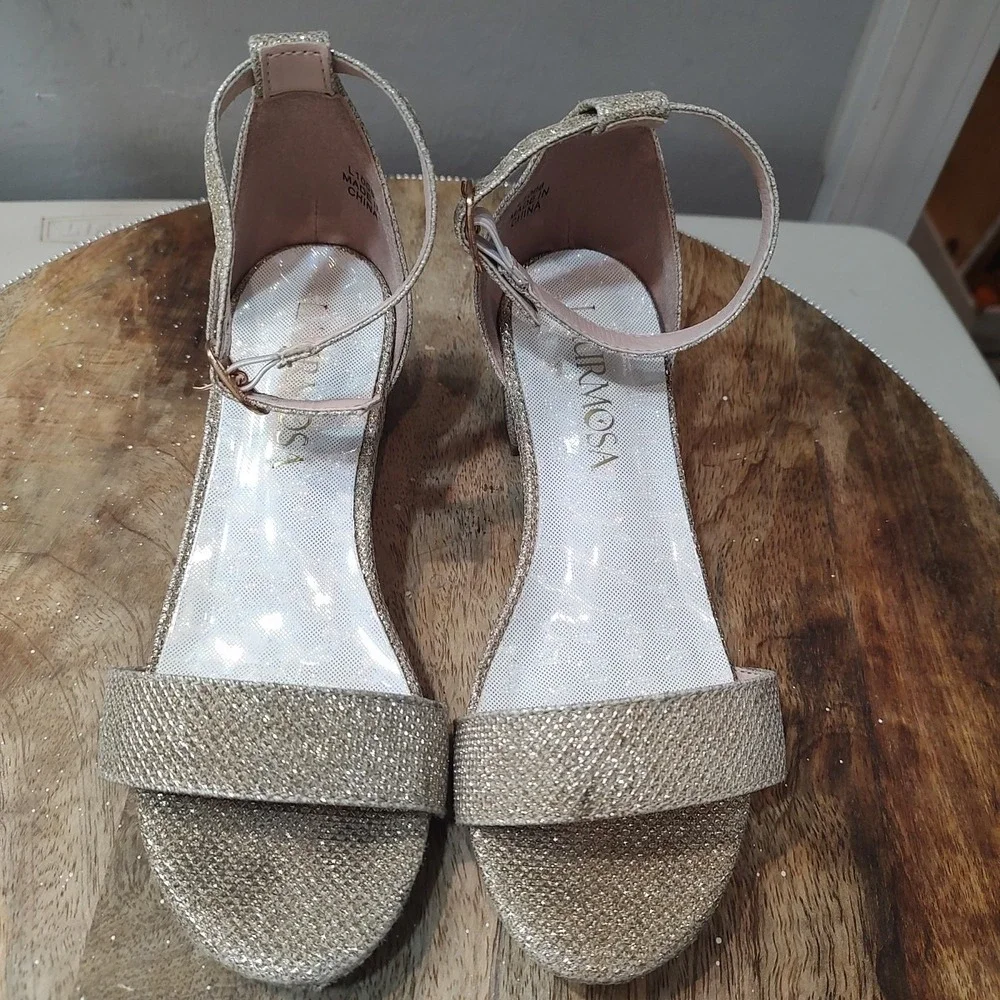 Laurmosa Strappy Gold‎ Rhinestones Kitten Heels Ankle Strap Casual Sz 13 Girls